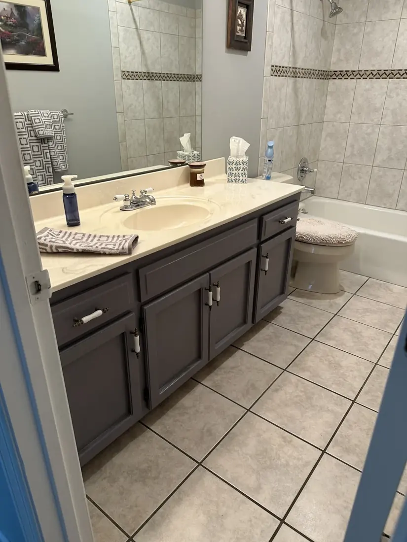 Gray painted bathroom vanity completed by ProFix